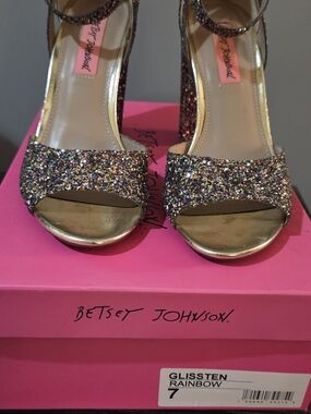 Betsey Johnson Multicolor Glitter Ankle-Strap Heels